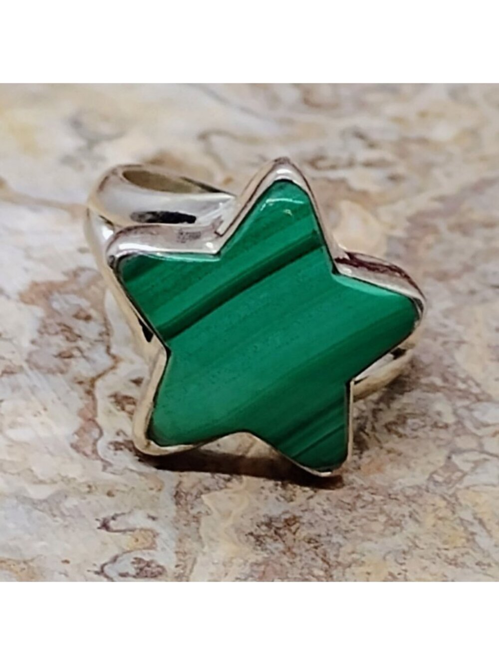 Handmade Sterling Silver Malachite Star Shaped Ring Size 6.5 - Picture 3 of 8